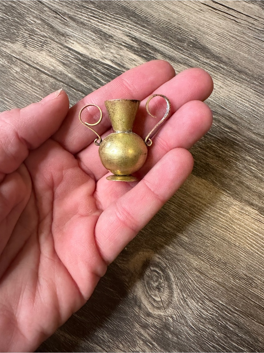 Vintage Miniature Brass Urn Vase Dollhouse Decor Tiny Metal Vessel with Handles